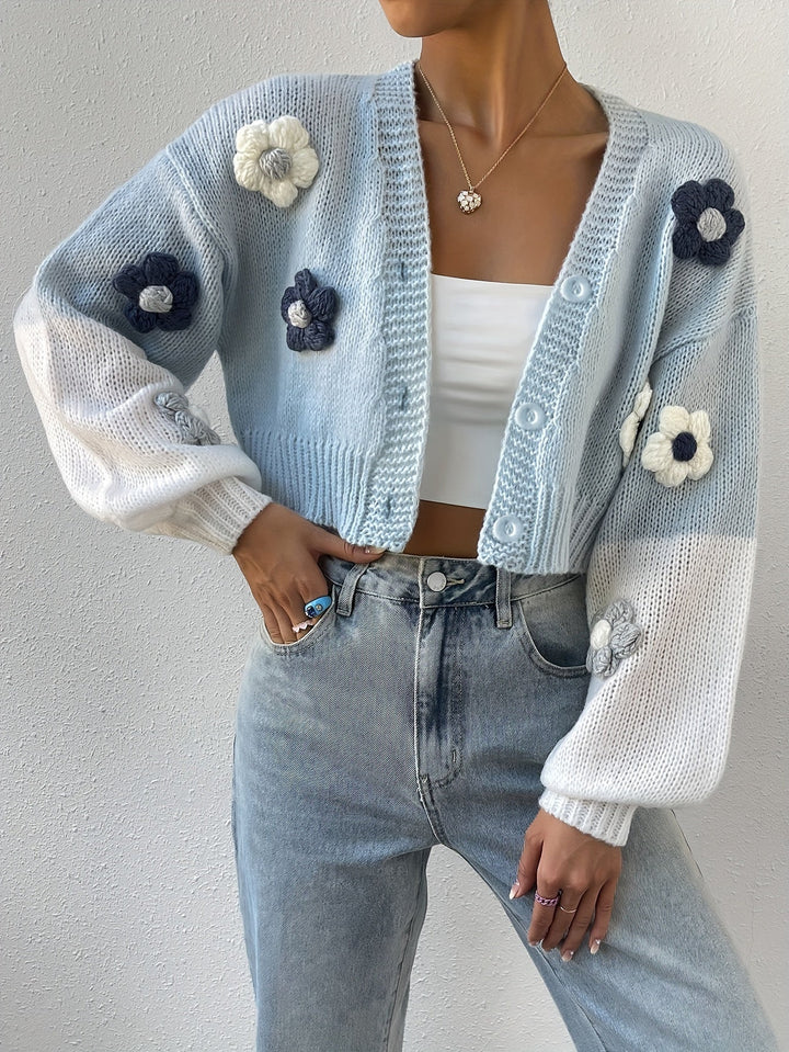 Eleganter stilvoller blumenverzierter warmer Baumwollstrickwaren-Cardigan für Damen | Perfekt für den Alltag