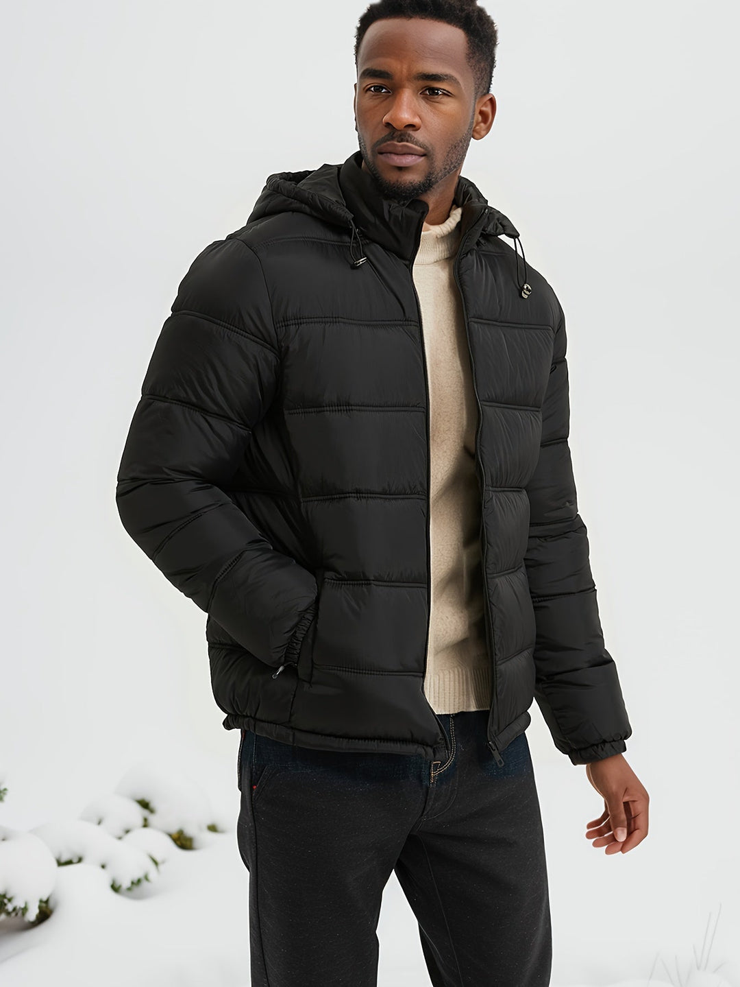 Veste d'hiver matelassée unie lisse et élégante pour hommes | Parfaite pour les activités de plein air