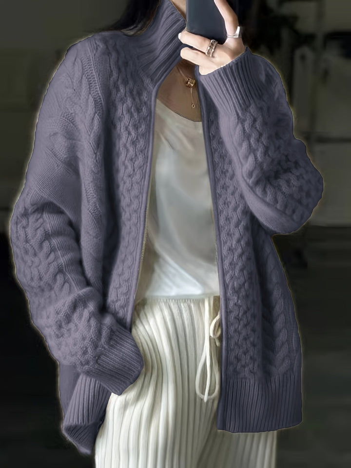 Casandra - Cardigan tressé décontracté avec fermeture éclair pour femmes