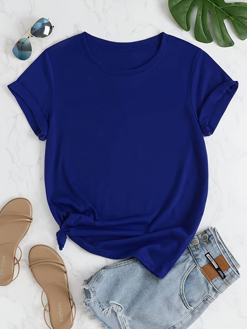 T-shirt basic da donna con scollo rotondo – maglietta a maniche corte ampia per estate e tempo libero – maglietta casual streetwear in tessuto morbido