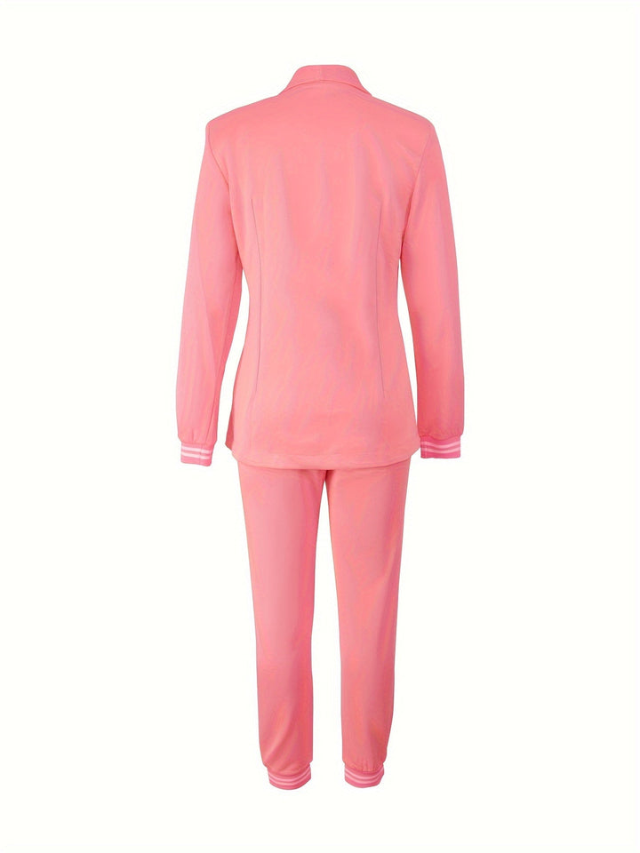 Casual Langarm Blazer Mit Klapptaschen & Hosen Outfit Set Für Damen | Perfekt für Freizeittage
