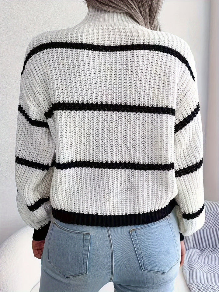 Vintage Gestreifter Woll-Rollkragen-Strickpullover Pullover Damen | Perfekt für den Alltag