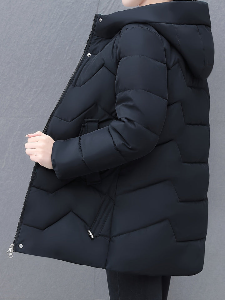 Stilvolle Warme Lange Puffer Winterjacke mit Kapuze für Frauen | Ideal für Winter