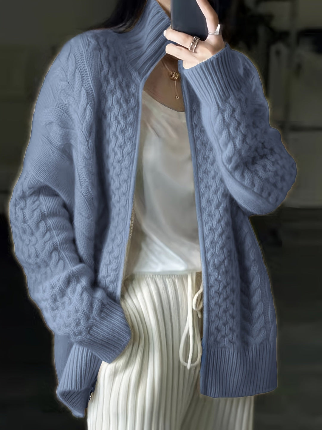 Casandra - Cardigan tressé décontracté avec fermeture éclair pour femmes