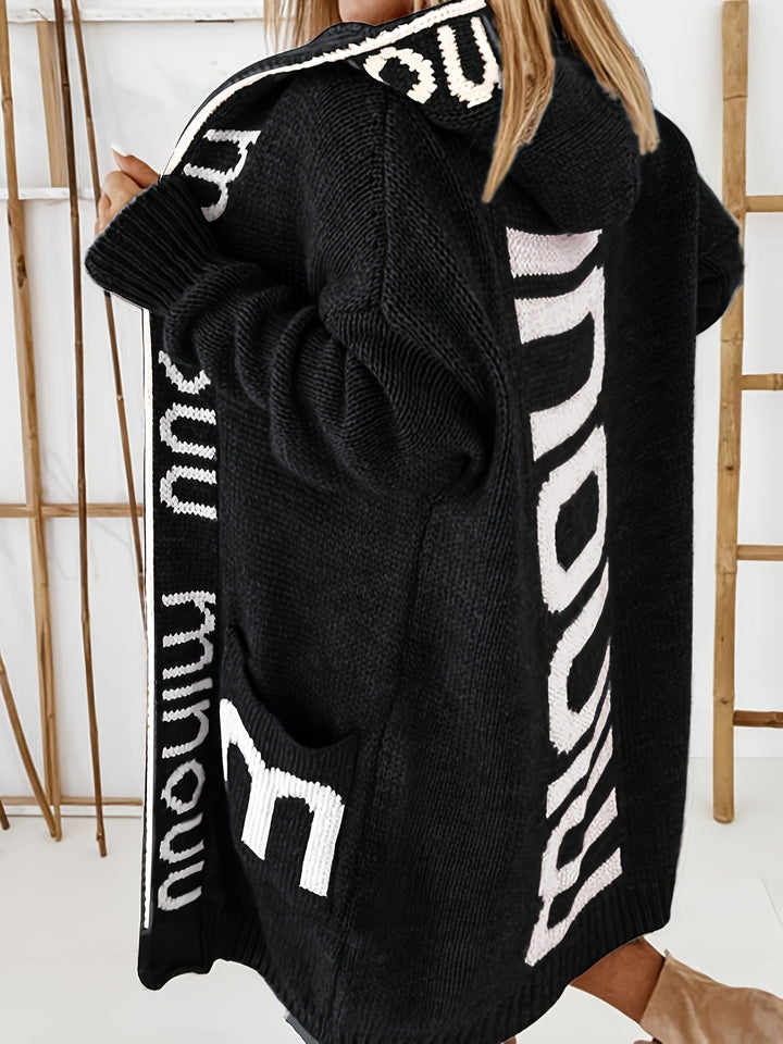 Lässiger Gedruckter Kragen Kapuzen Strickjacke Für Damen | Perfekt für entspannte Tage