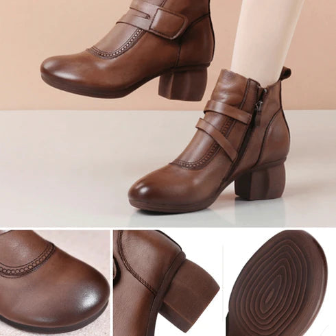 Casual Retro Stiefeletten aus veganem Leder mit Absatz für Damen | Perfekt für den Alltag
