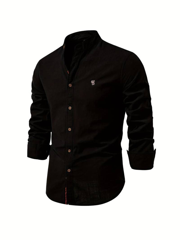 Chemise homme avec col montant – Chemise décontractée à manches longues avec patte de boutonnage pour affaires, quotidien & tenues smart casual