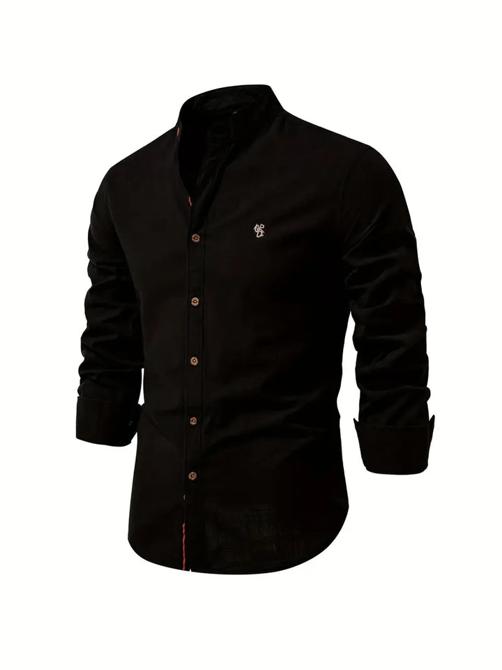 Chemise homme avec col montant – Chemise à manches longues slim fit pour affaires, loisirs et événements