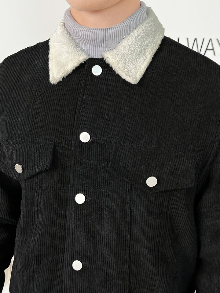 Veste d'hiver chaude en velours côtelé style avec col pour hommes | Parfait pour les activités de plein air