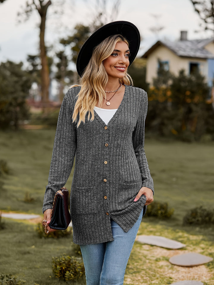 Lässiger warmer gerippter Baumwolle Strickcardigan für Damen | Perfekt für lässige Tage