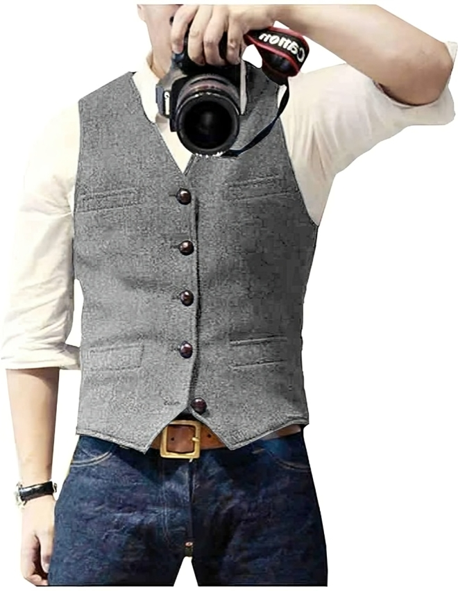 Gilet homme style vintage – gilet de costume slim fit en tweed pour affaires et décontracté