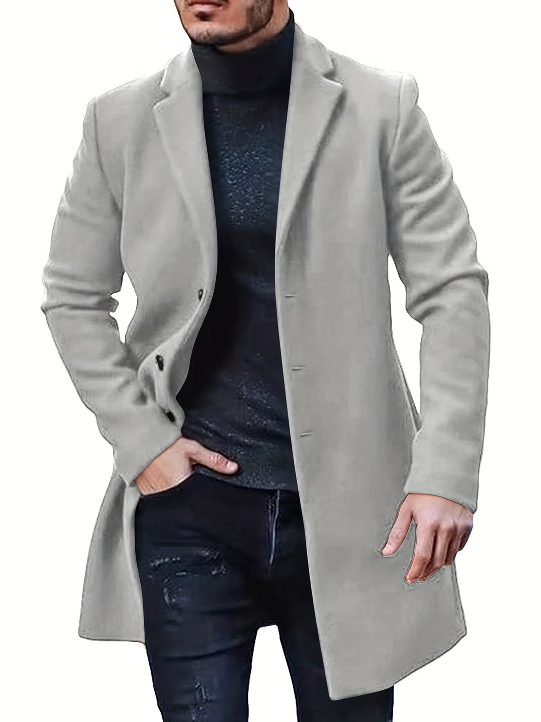 Trench-coat mi-long décontracté à boutons pour hommes | Parfait pour les jours décontractés