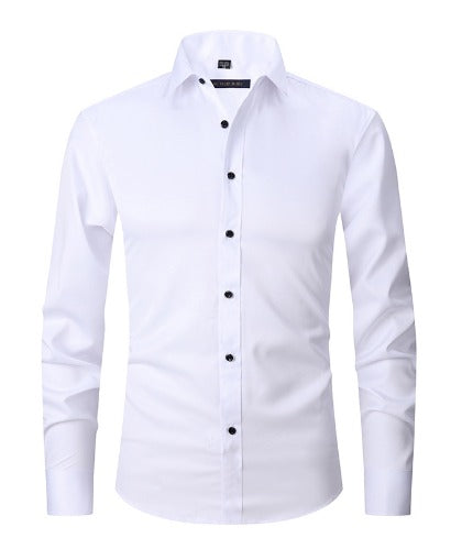 Chemise business slim fit pour hommes avec boutons contrastés – Chemise classique à manches longues pour bureau, occasion & quotidien