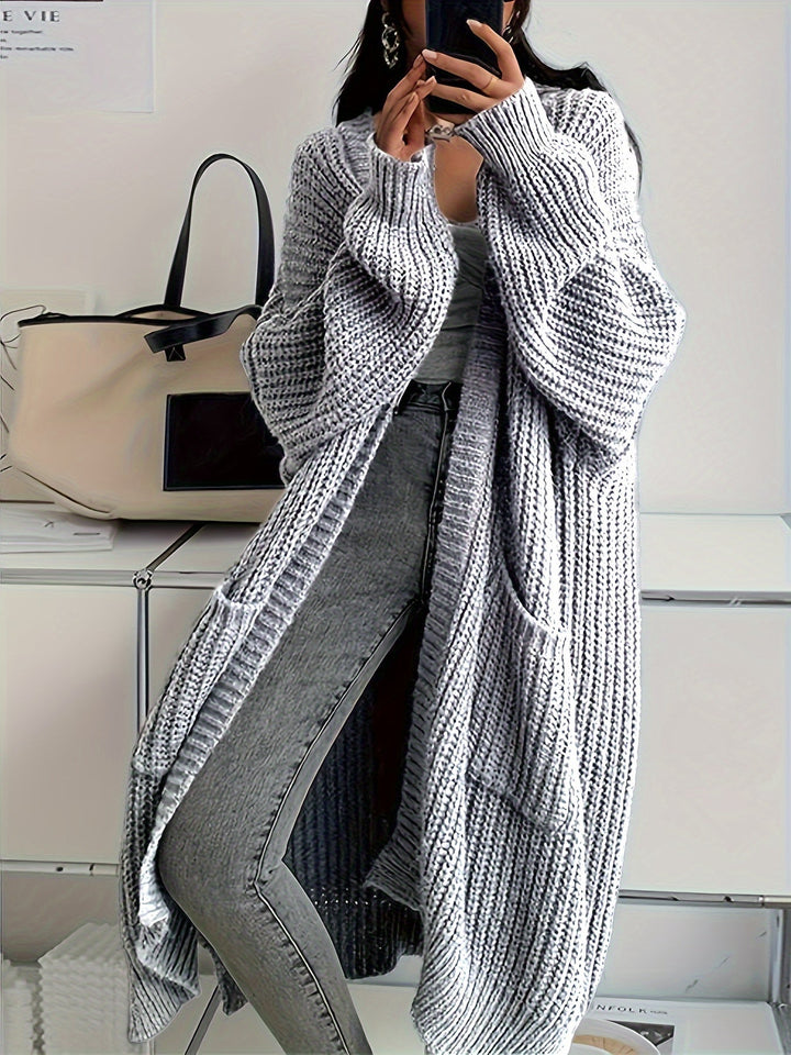 Lässiger Lange Aufgenähte Taschen Wolle Strickjacke Für Damen | Perfekt für Alltag