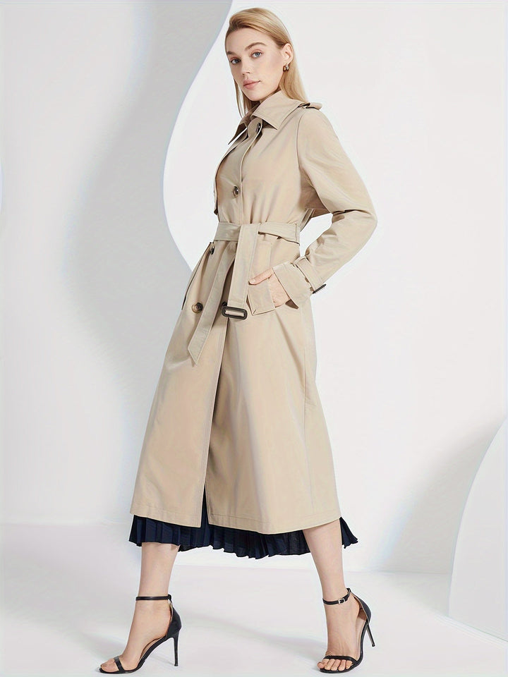 Stilvoller Langarm-Trenchcoat mit einfarbigem Gürtel-Design für Damen | Für den Alltag