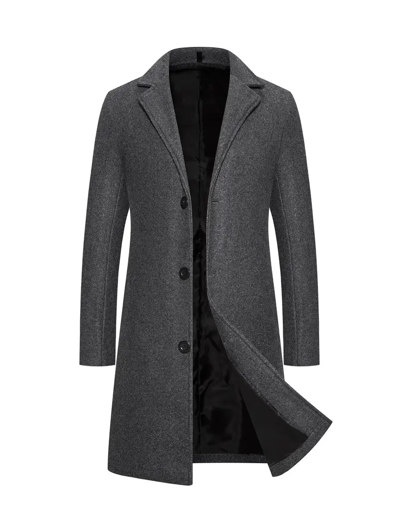 Exklusiver Langer Wollmantel Mit Knöpfen Für Herren | Perfekt für formelle Anlässe