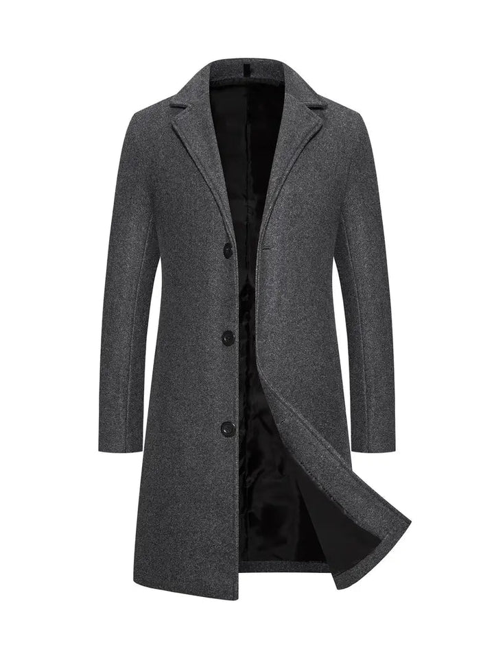 Exklusiver Langer Wollmantel Mit Knöpfen Für Herren | Perfekt für formelle Anlässe
