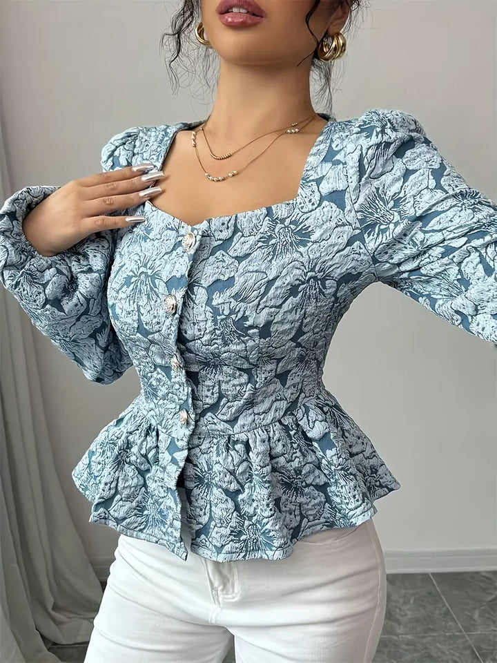 Vintage Damen Bluse mit Blumenmuster – Taillierter Schnitt & Puffärmel
