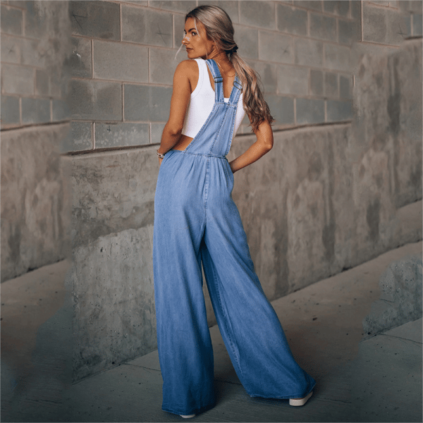 Salopette da donna in denim – vestibilità ampia della gamba con vibrazione retrò