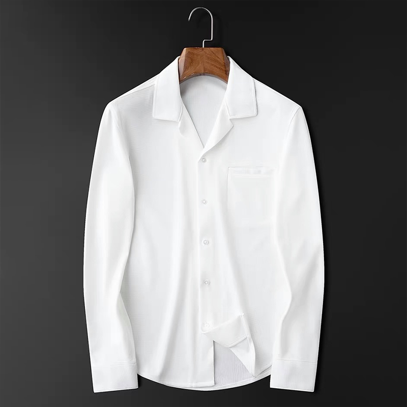 Chemise élégante pour homme à manches longues – Chemise décontractée classique avec col à revers et poche poitrine