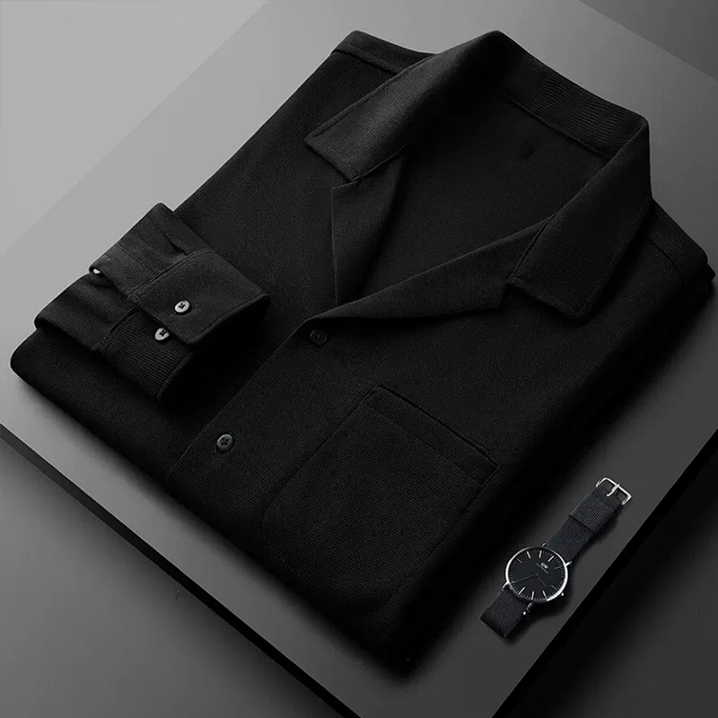 Chemise élégante pour homme à manches longues – Chemise décontractée classique avec col à revers et poche poitrine