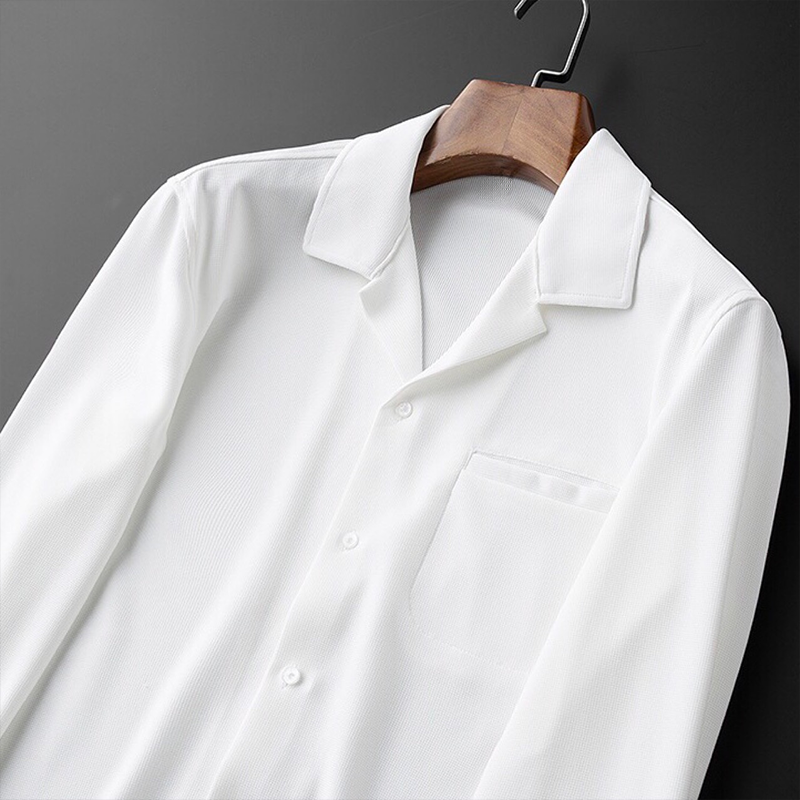 Chemise élégante pour homme à manches longues – Chemise décontractée classique avec col à revers et poche poitrine