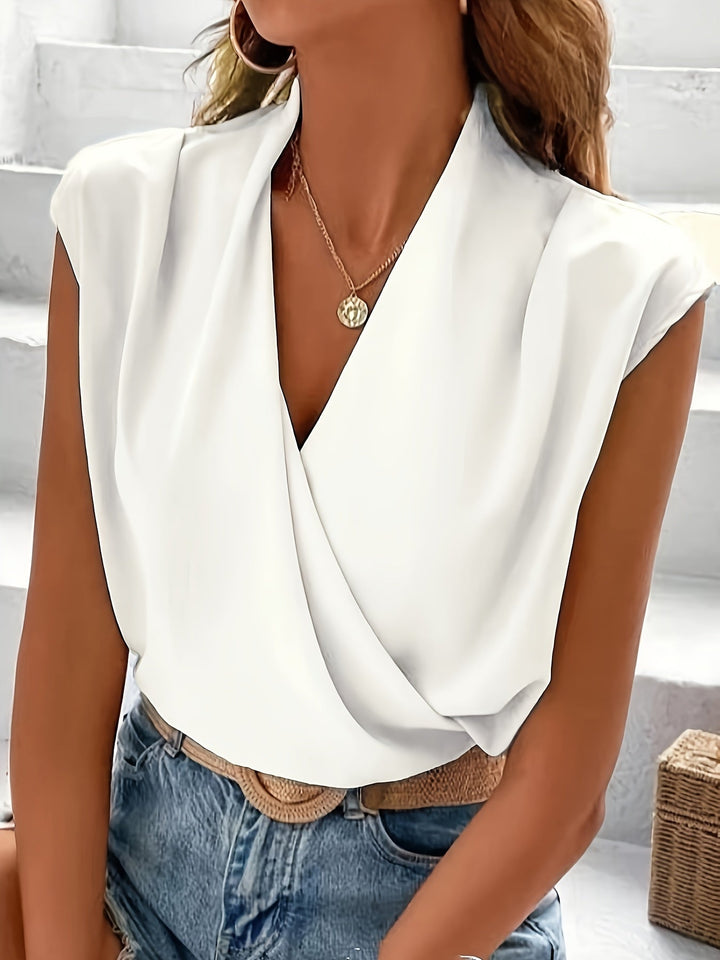 Blusa incrociata senza maniche da donna – top estivo con scollo a V e drappeggio, elegante e casual