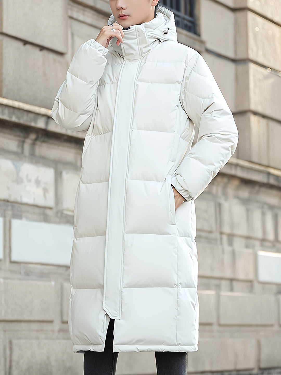 Stilvolle Lange Kapuzen-Daunen-Winterjacke Für Herren | Perfekt für Outdoor-Aktivitäten