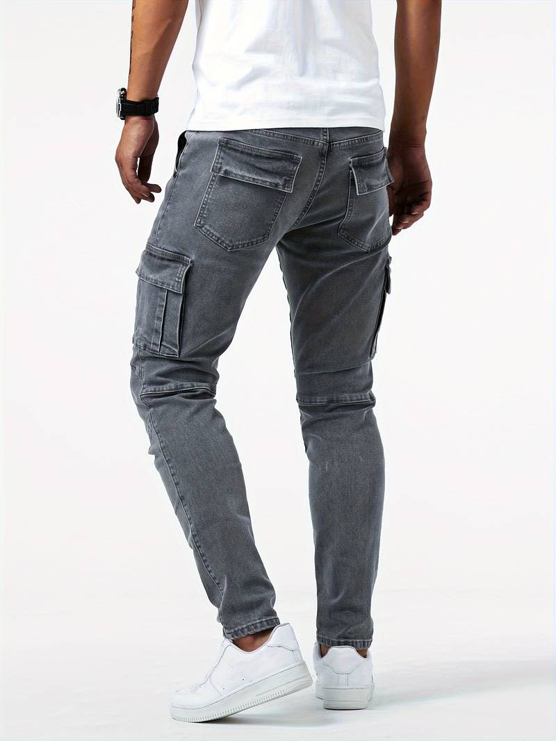 Herren Cargo Jeans Slim Fit mit Seitentaschen – Streetwear Hose für Freizeit & Alltag