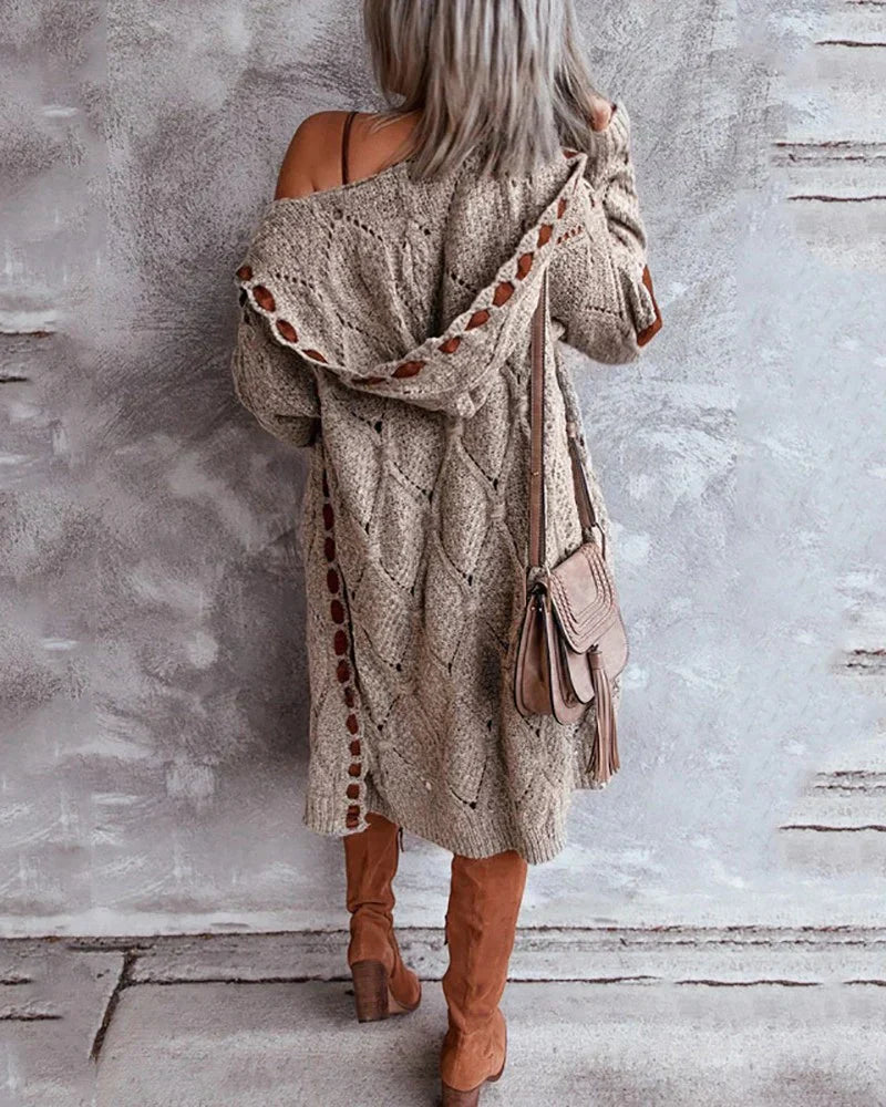 Elle - Cardigan lungo con toppe sui gomiti