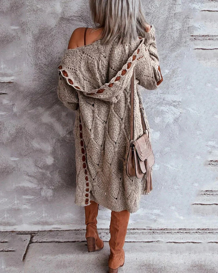 Elle - Cardigan lungo con toppe sui gomiti