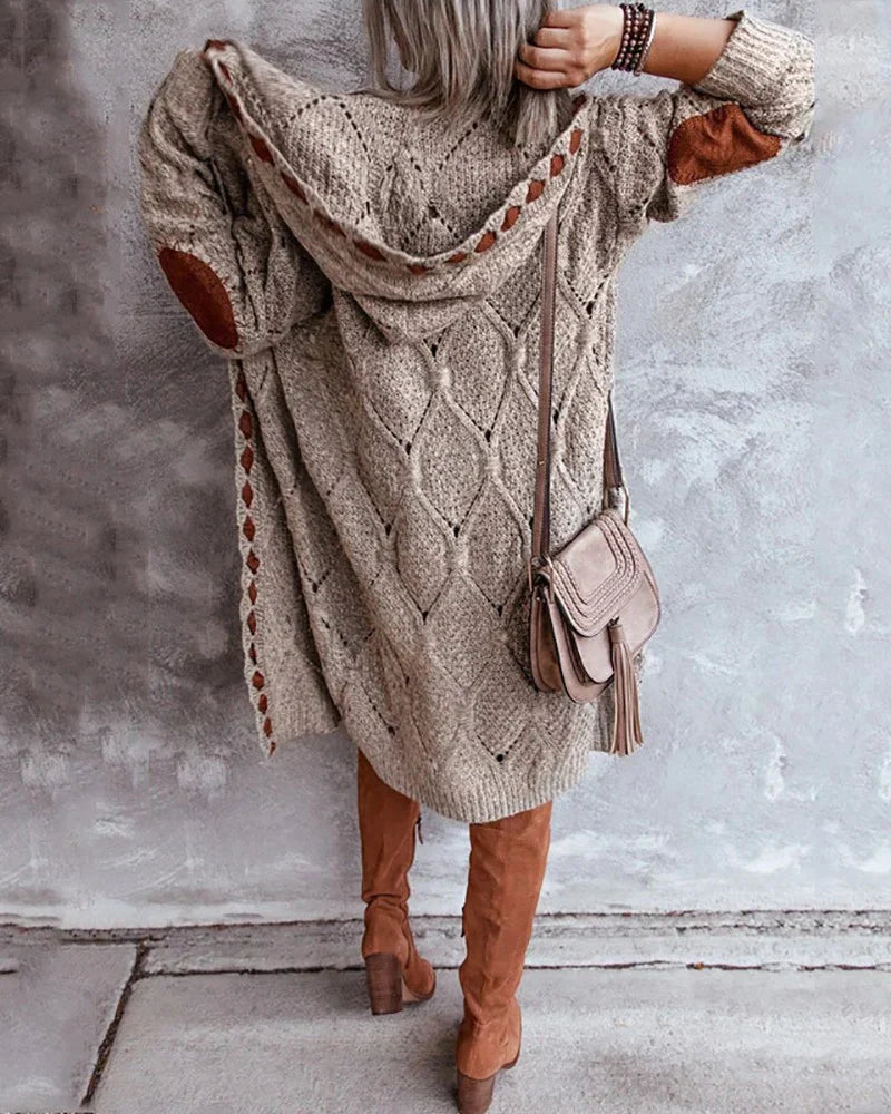 Elle - Cardigan lungo con toppe sui gomiti