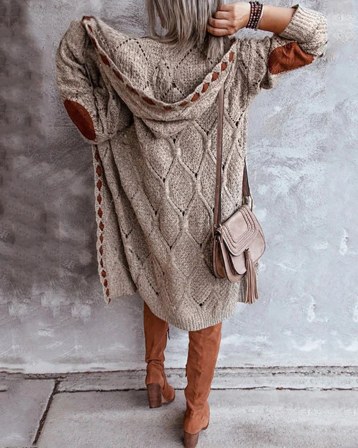 Elle - Cardigan lungo con toppe sui gomiti
