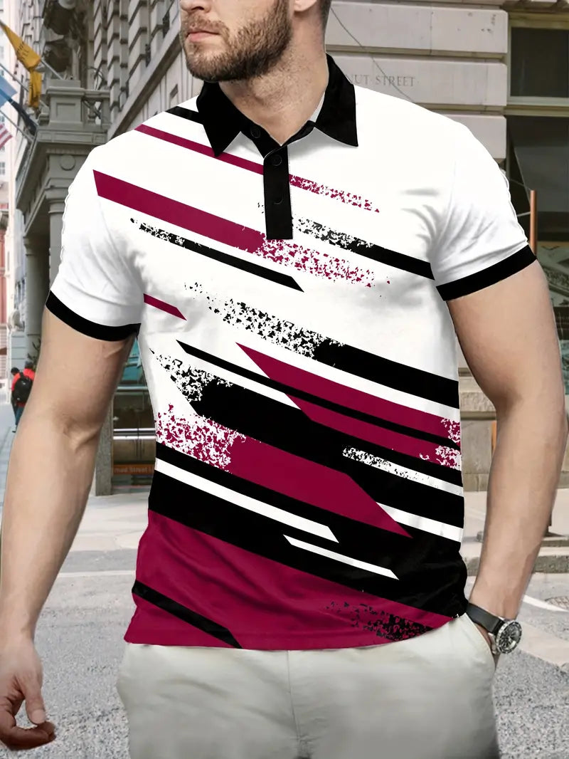 Polo homme avec impression graphique – Polo moderne à manches courtes avec col pour loisirs, streetwear & été