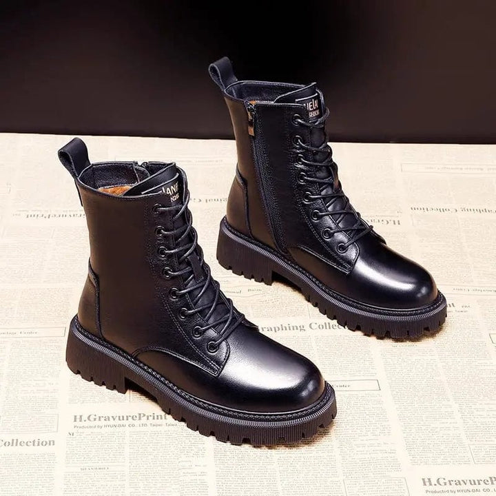 Delphine - Schwarze Leder Winterstiefel