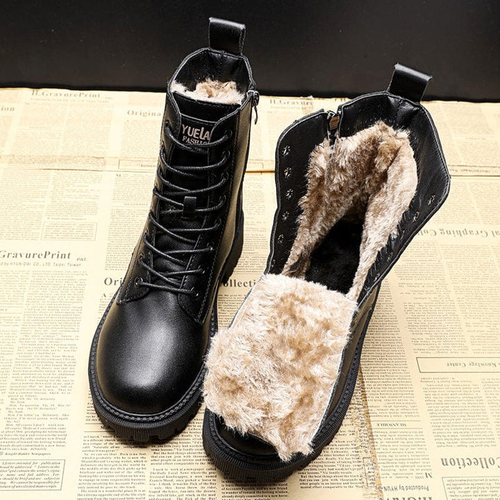 Delphine - Schwarze Leder Winterstiefel