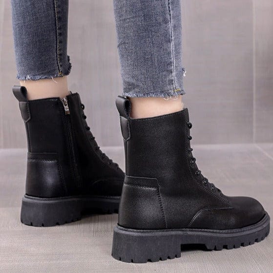 Delphine - Schwarze Leder Winterstiefel