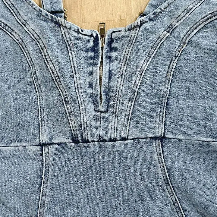 Damen Jeanskleid mit Schlitz & Reißverschluss – Figurbetontes Denim Midikleid für Alltag, Streetstyle & Sommer