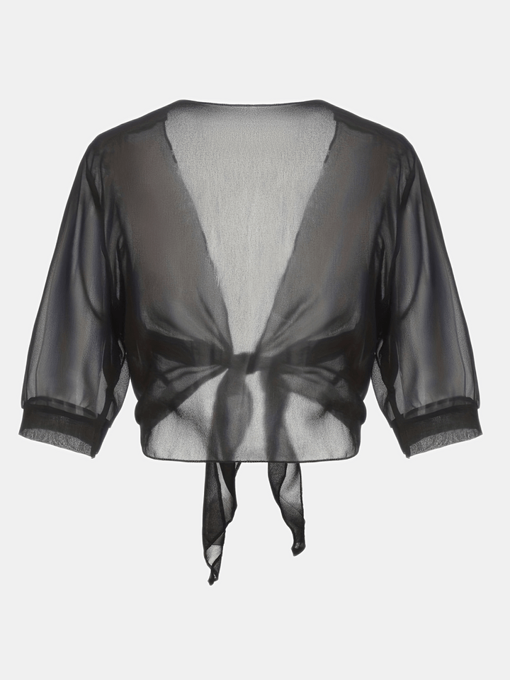 Bolero in chiffon da donna con nodo a fiocco – giacca corta trasparente per abiti da sera e outfit estivi