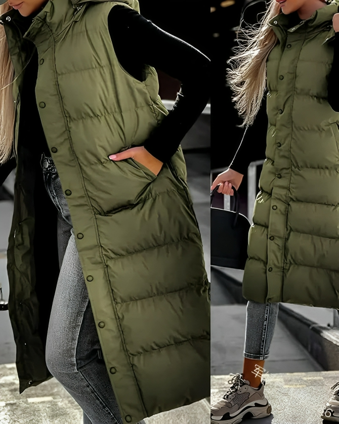 Stylischer Ärmelloser Langer Daunenparka Für Damen | Perfekt für Outdoor-Aktivitäten