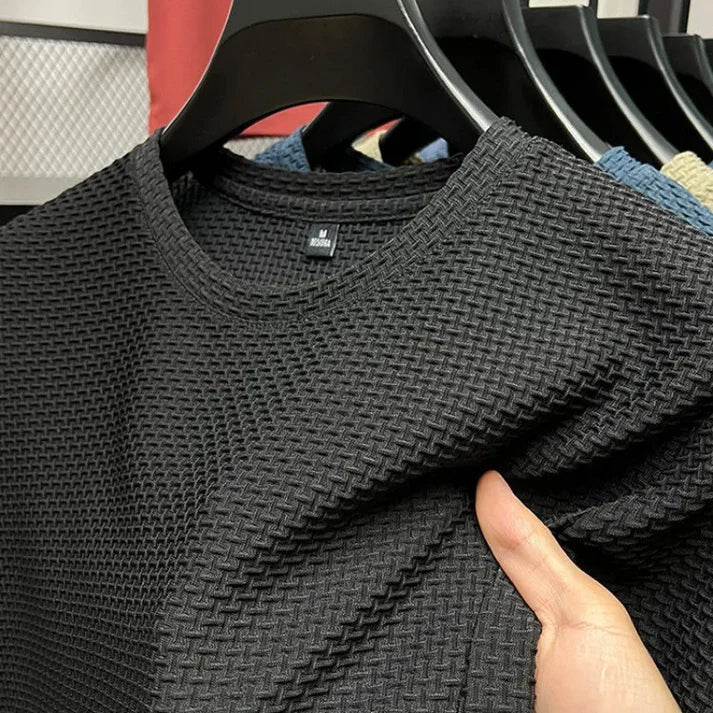 Męski T-shirt ze strukturą – oddychająca koszulka z krótkim rękawem z dzianiny waflowej na lato i czas wolny