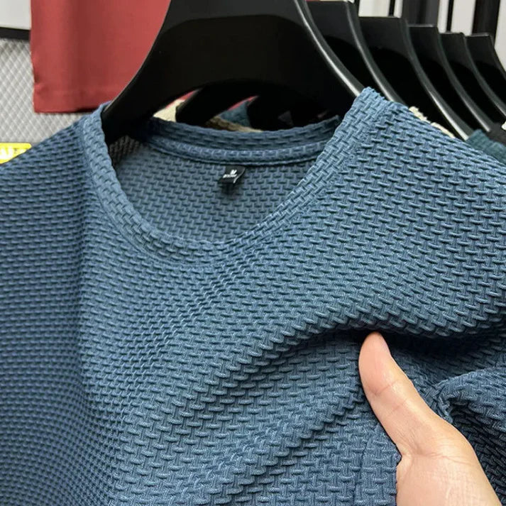 Męski T-shirt ze strukturą – oddychająca koszulka z krótkim rękawem z dzianiny waflowej na lato i czas wolny