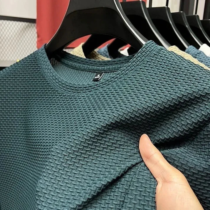 Męski T-shirt ze strukturą – oddychająca koszulka z krótkim rękawem z dzianiny waflowej na lato i czas wolny