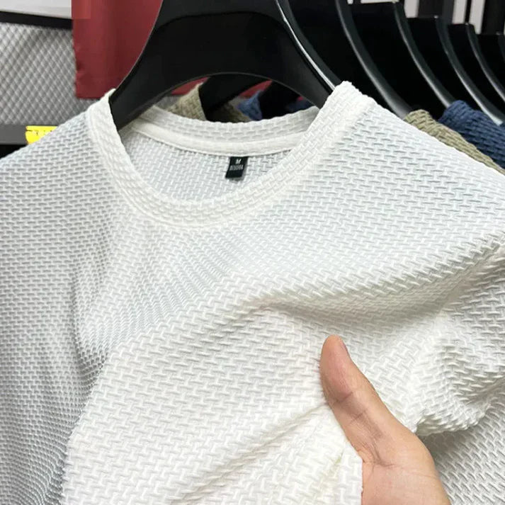 Męski T-shirt ze strukturą – oddychająca koszulka z krótkim rękawem z dzianiny waflowej na lato i czas wolny