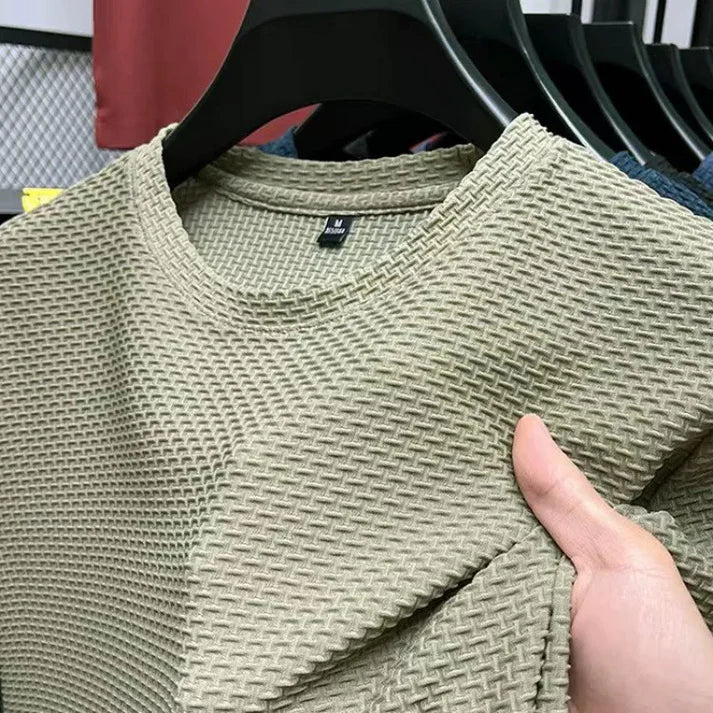 Męski T-shirt ze strukturą – oddychająca koszulka z krótkim rękawem z dzianiny waflowej na lato i czas wolny