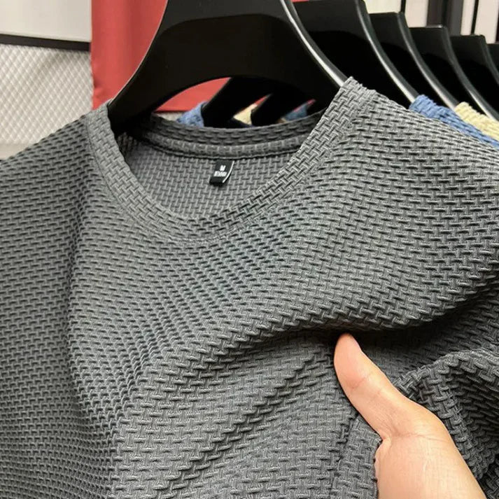 Męski T-shirt ze strukturą – oddychająca koszulka z krótkim rękawem z dzianiny waflowej na lato i czas wolny