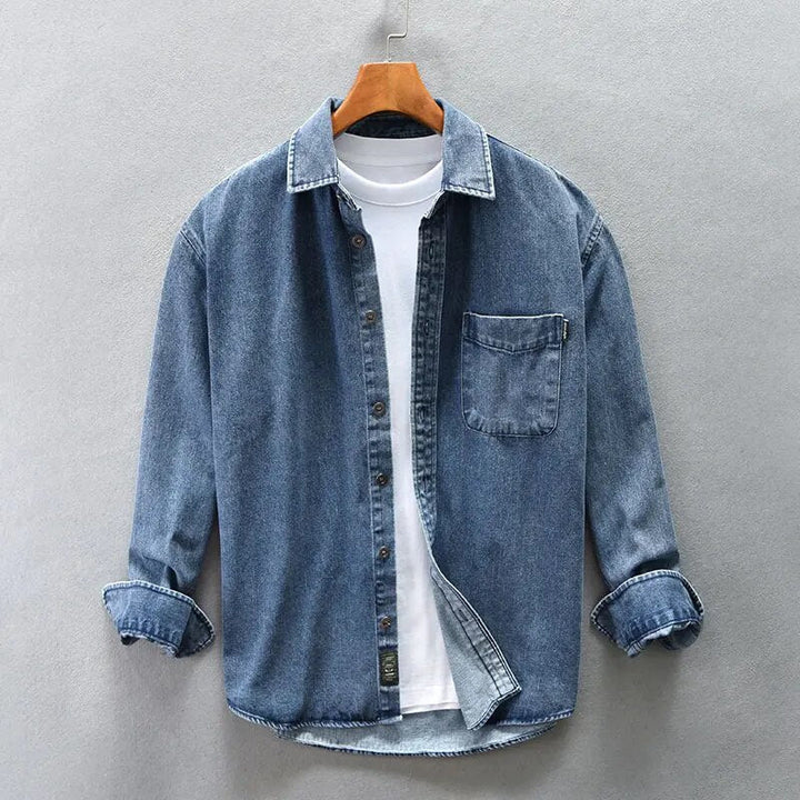 Chemise en jean pour homme style décontracté – Chemise de loisirs à manches longues ample avec poche poitrine