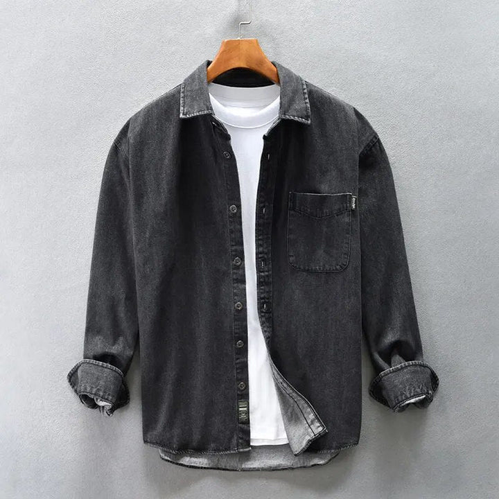 Chemise en jean pour homme style décontracté – Chemise de loisirs à manches longues ample avec poche poitrine