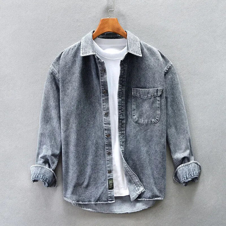 Chemise en jean pour homme style décontracté – Chemise de loisirs à manches longues ample avec poche poitrine