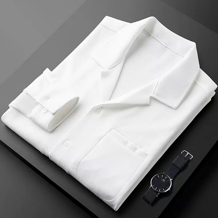 Chemise élégante pour homme à manches longues – Chemise décontractée classique avec col à revers et poche poitrine